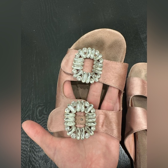 Sandal Buckle Rhinestone Inspired Flat Open Toe Strap Slide Slipper - Picture 8 of 8